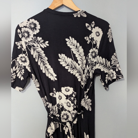 Part Two Women's M Floral Midi Black Wrap Dress Feminine Boho - Picture 7 of 9